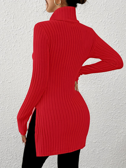Haut élégant à col roulé pour femme – Tricot doux à manches longues et col montant