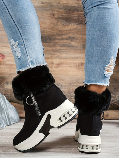 Bottines compensées pour femme – Chaussures d'hiver zippées à doublure en peluche