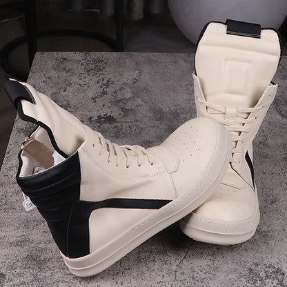 Men'S Casual Shoes Leather Shoes for Women Inverted Triangle Design Women'S Sneakers Lace-Up Patchwork Men'S Shoes