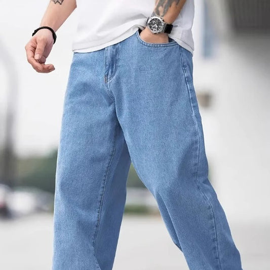 Jean droit décontracté en jean pour homme – Pantalon en coton taille mi-haute