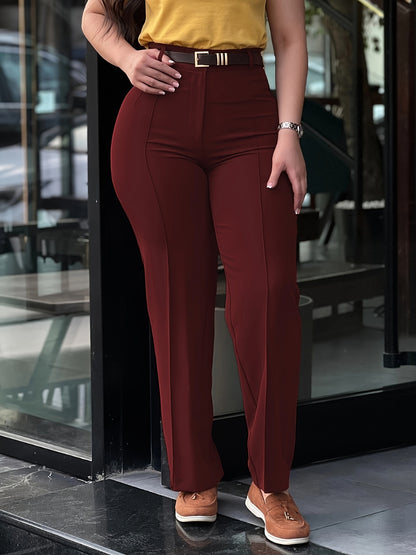Pantalon habillé femme taille haute coupe droite – Pantalon de travail noir élégant