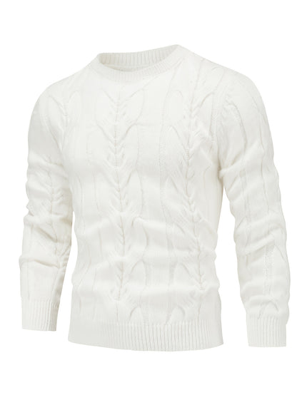 Suéter de punto a rayas para hombre – Suéter suave con cuello redondo y ribete acanalado