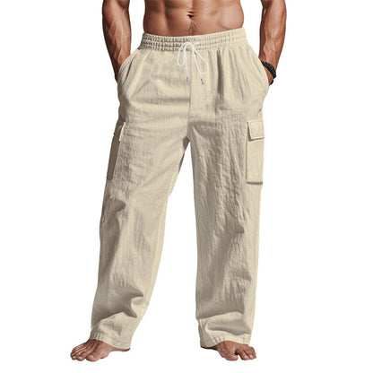 Loom & Soul™ Men’s Linen Cargo Pants – Multi-Pocket Breathable Straight-Leg Workwear Trousers