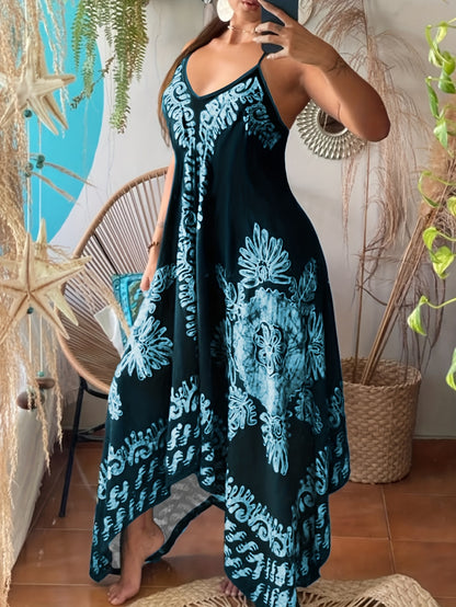 Robe longue bohème à fleurs – Robe d'été décolletée à fines bretelles