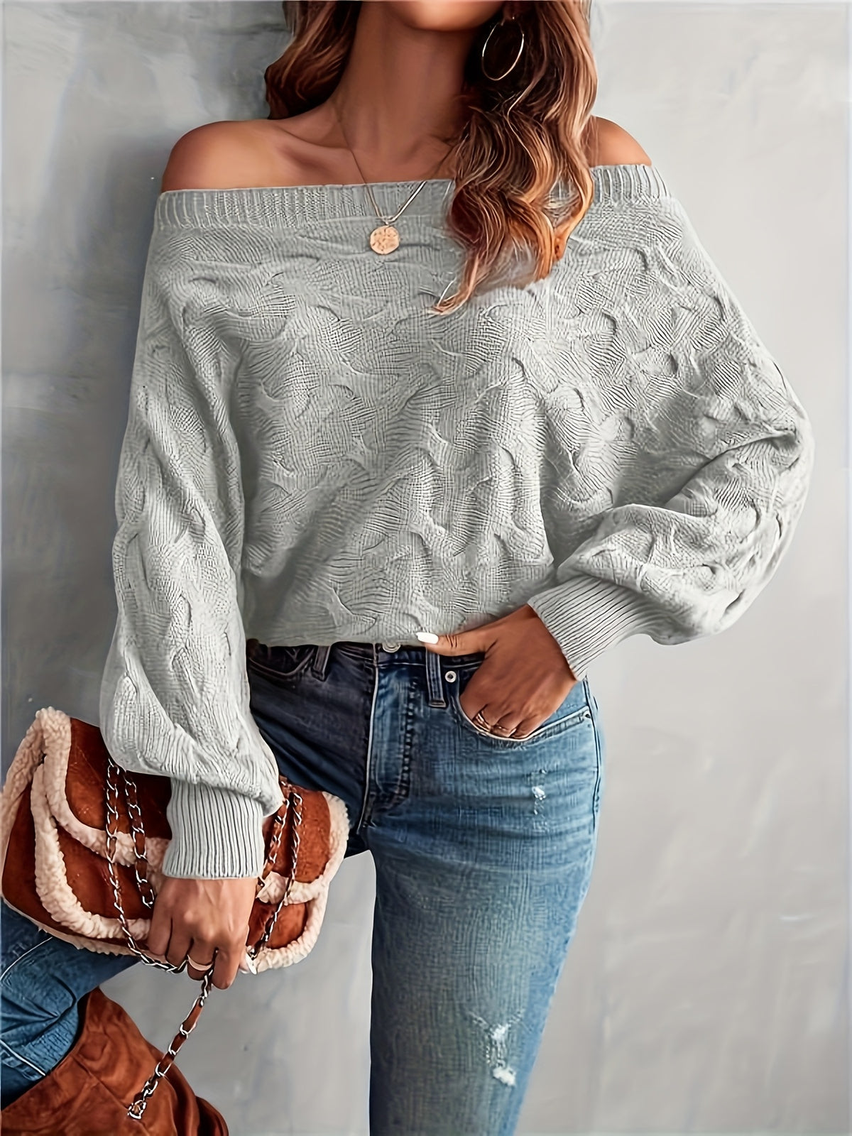 Chandail chauve-souris à épaules dénudées pour femme – Tricot ample toutes saisons