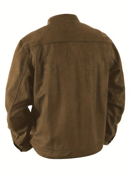 Veste en faux daim pour homme – Manteau décontracté à col montant boutonné