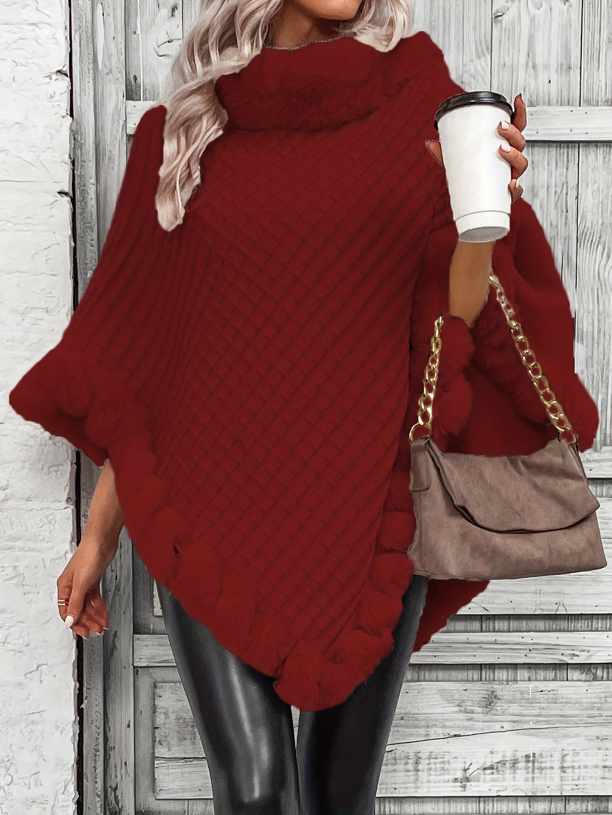 Women’s Faux Fur Cape Coat – Elegant Plush Collar Winter Outerwear