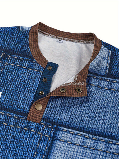 Haut pour homme Henry géométrique – T-shirt décontracté à manches longues et col rond