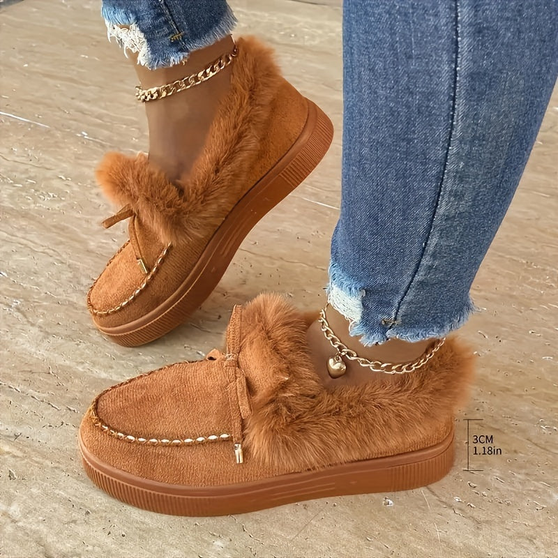 Bottes de neige compensées douillettes pour femme – Chaussures d'hiver à nœud confortables