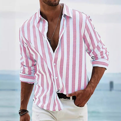 Chemise décontractée à rayures pour homme – Coupe ample, style britannique, manches longues