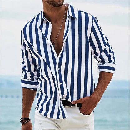 Chemise décontractée à rayures pour homme – Coupe ample, style britannique, manches longues