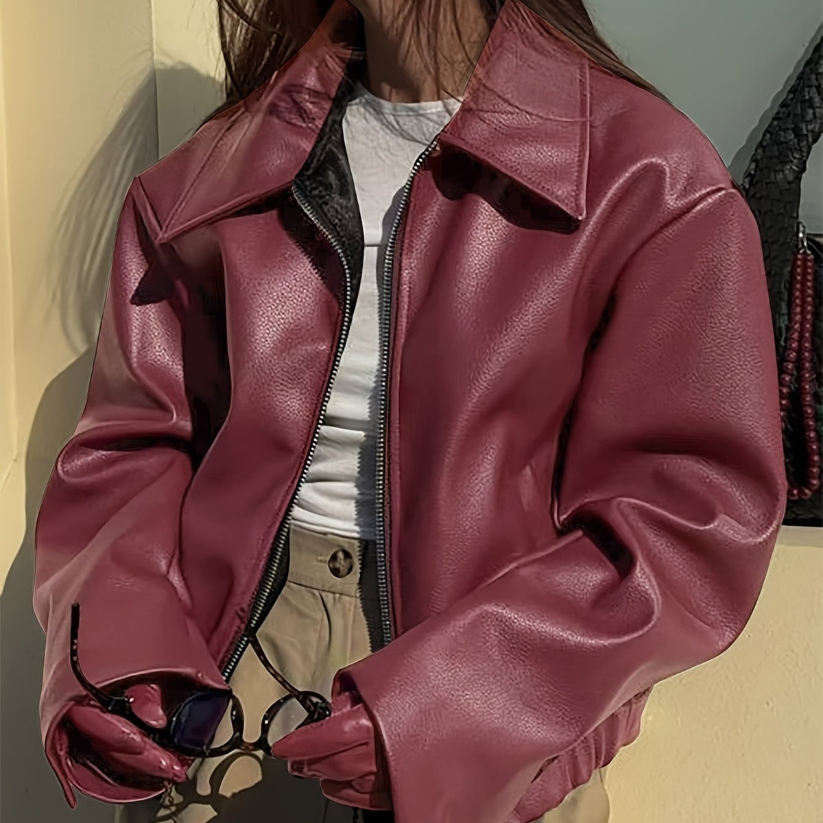 Veste de moto rétro pour femme – Manteau décontracté classique à revers toutes saisons