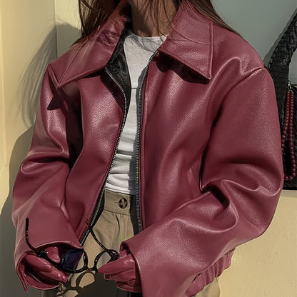 Veste de moto rétro pour femme – Manteau décontracté classique à revers toutes saisons