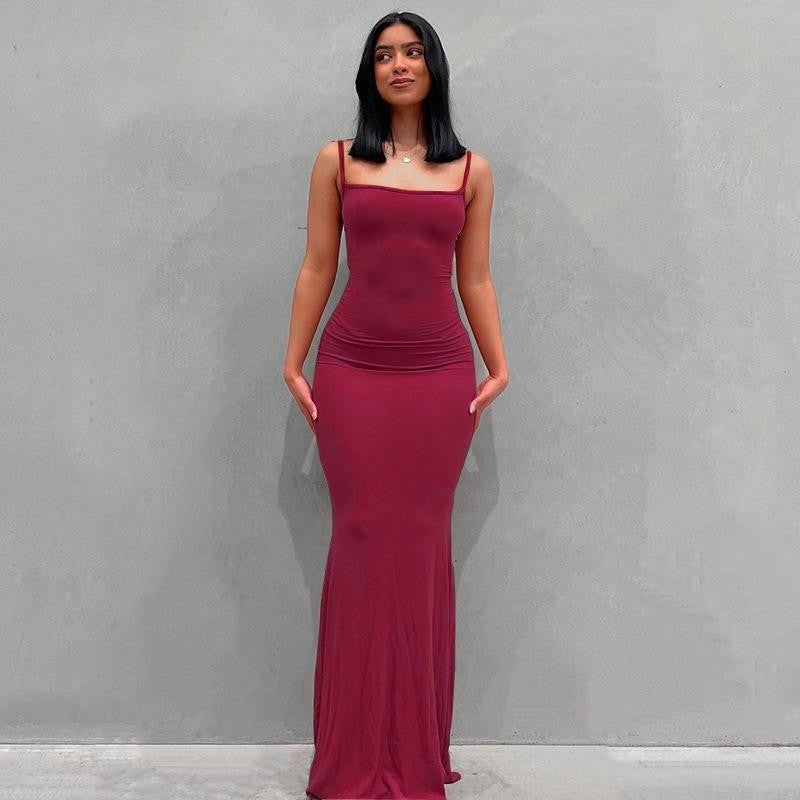 Sleeveless Sling A-Line Maxi Dress – Minimalist High Waist Summer Dress