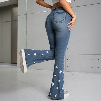 Women’s High-Waisted Star Flare Jeans – Curve-Enhancing Bell Bottoms