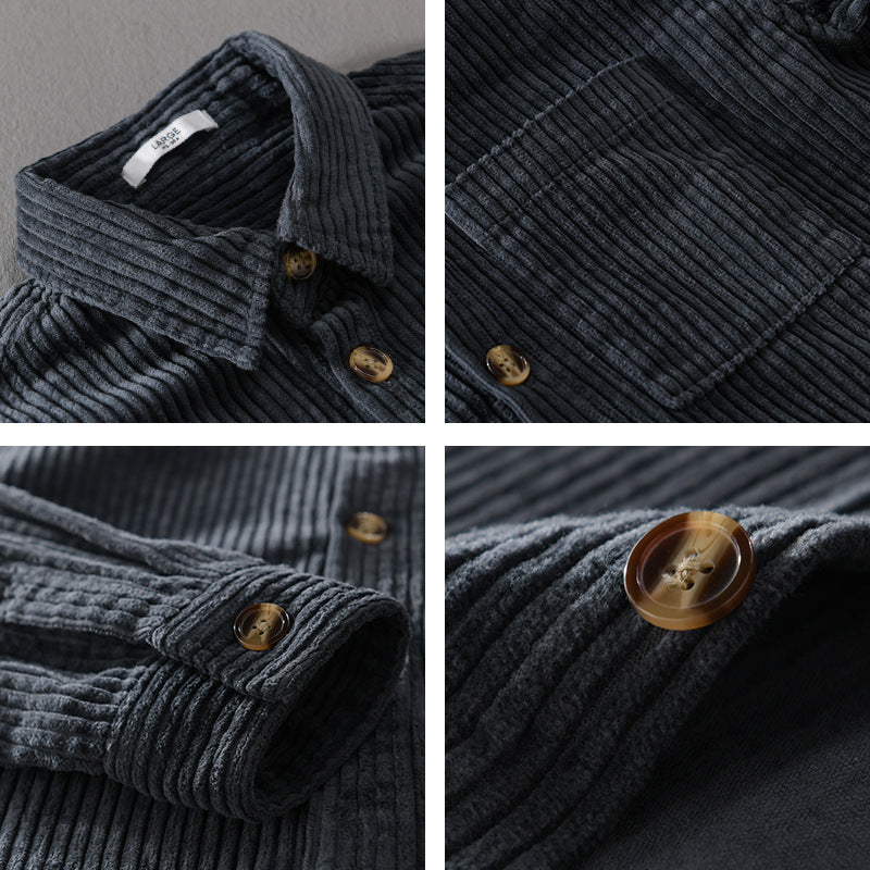 Chemise en velours côtelé Loom & Soul pour homme – Manches longues décontractées boutonnées avec poche et col à revers