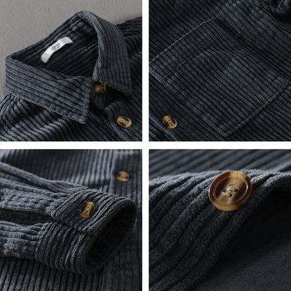 Chemise en velours côtelé Loom & Soul pour homme – Manches longues décontractées boutonnées avec poche et col à revers