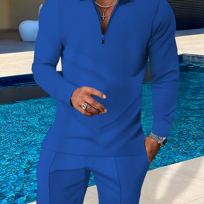 Ensemble décontracté léger pour homme – Haut et pantalon à revers et demi-fermeture éclair