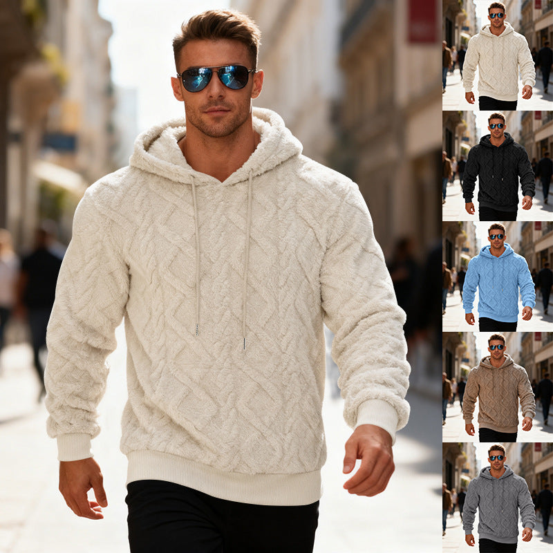 Men’s Plush Fleece Hoodie – Loose Fit Winter Pullover Sweatshirt