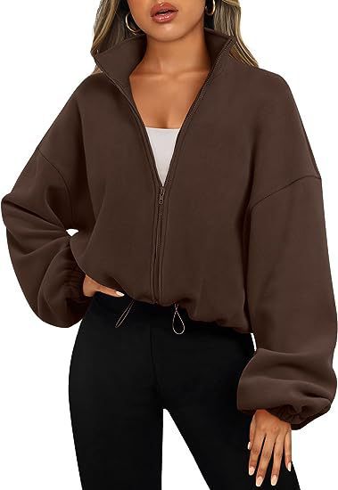 Women’s Polar Fleece Zip Jacket – Stand Collar Casual Sportswear