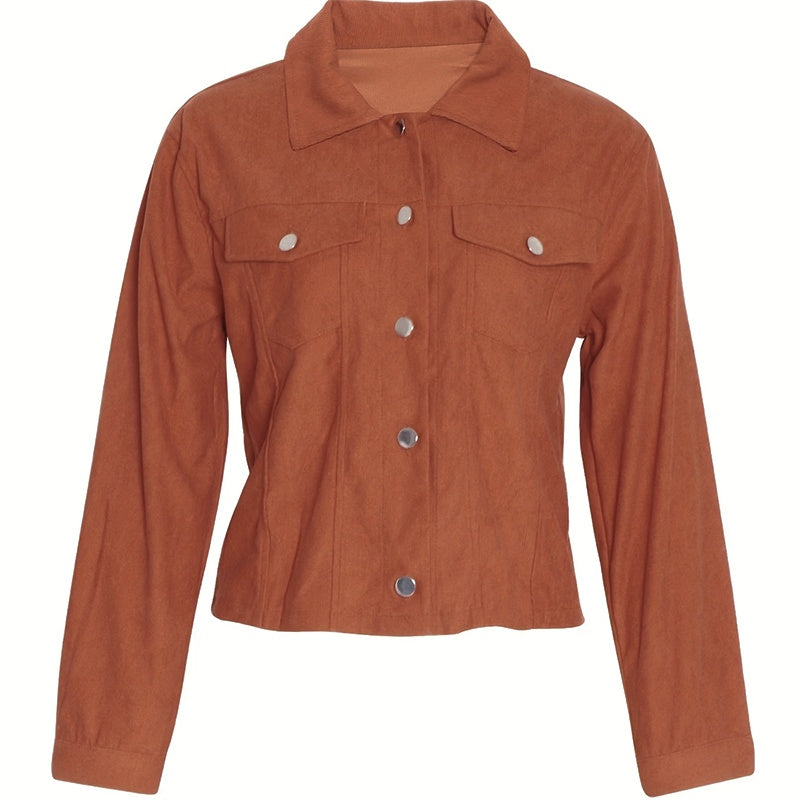 Veste boutonnée en velours côtelé pour femme – Vêtement d'extérieur léger et décontracté