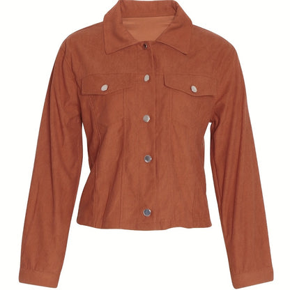 Veste boutonnée en velours côtelé pour femme – Vêtement d'extérieur léger et décontracté