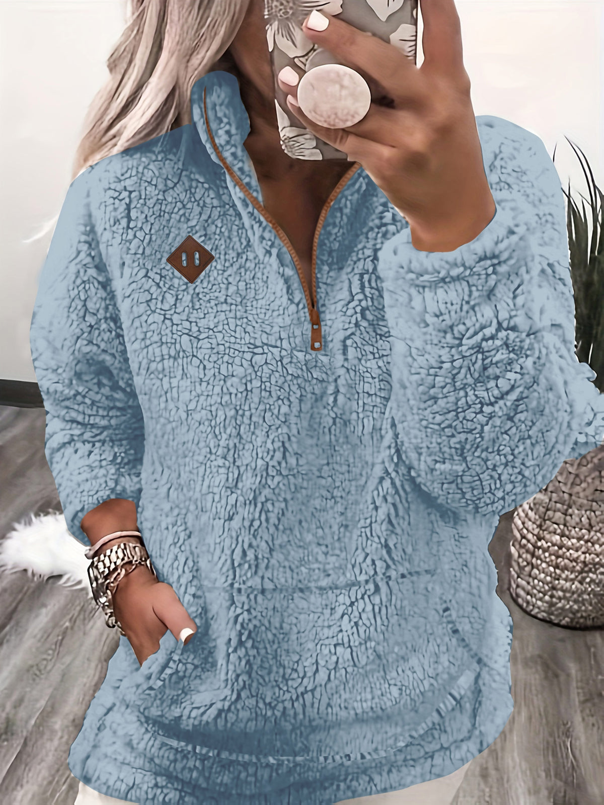 Sweat à capuche zippé douillet doublé polaire – Doux et décontracté pour femme