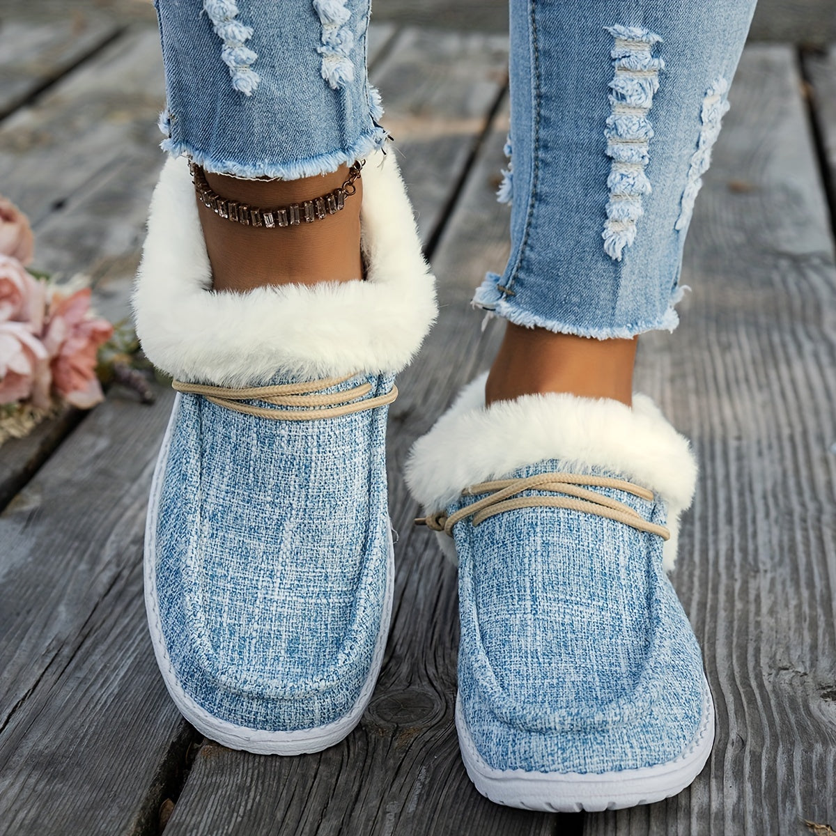 Women’s Slip-On Loafers – Warm Non-Slip Casual Winter Shoes with EVA Sole