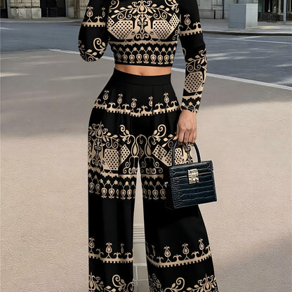Ensemble deux pièces épaules dénudées – Top asymétrique et pantalon ample