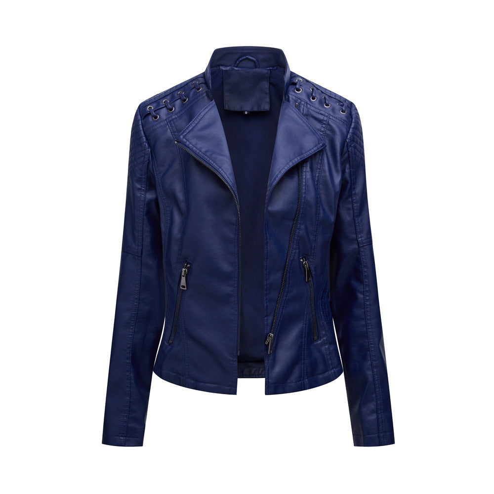 Loom & Soul™ Women’s Slim PU Leather Moto Jacket – Short Lapel Biker Coat for Chic Everyday Confidence