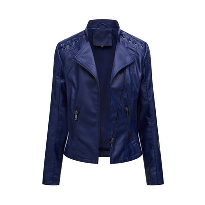 Loom & Soul™ Women’s Slim PU Leather Moto Jacket – Short Lapel Biker Coat for Chic Everyday Confidence
