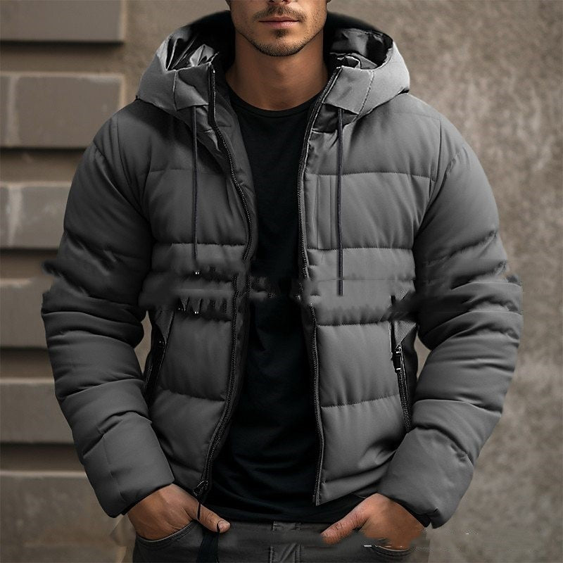 Veste d'hiver à capuche pour homme – Manteau décontracté zippé en coton avec poches
