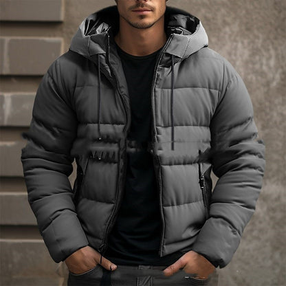 Veste d'hiver à capuche pour homme – Manteau décontracté zippé en coton avec poches