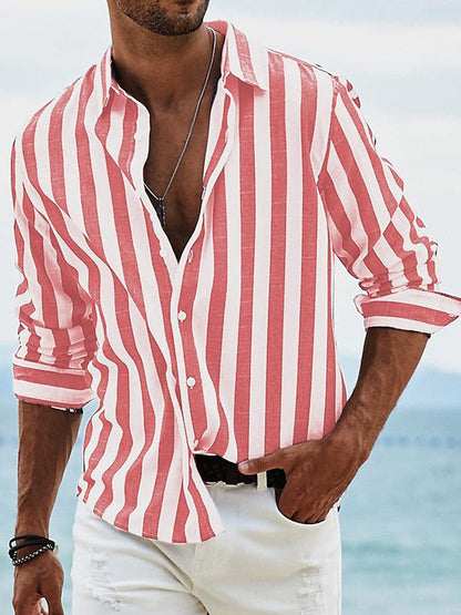 Chemise décontractée à rayures pour homme – Coupe ample, style britannique, manches longues