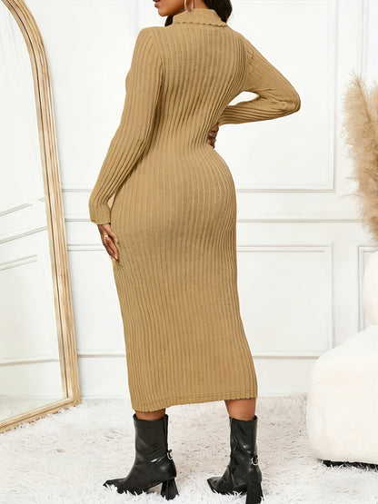 Vestido largo elegante de manga larga y cuello alto - Vestido maxi minimalista ajustado