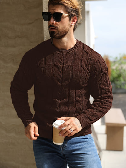 Suéter de punto a rayas para hombre – Suéter suave con cuello redondo y ribete acanalado