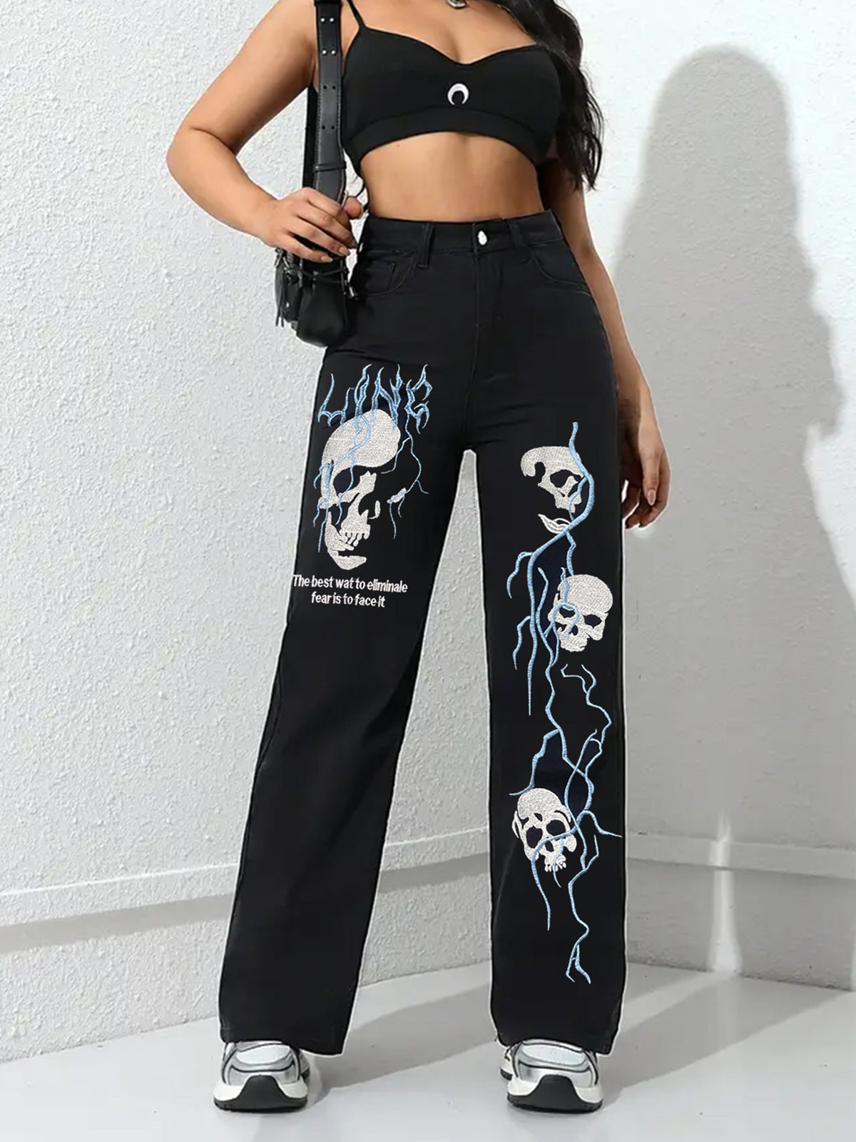 Women’s Street Style Embroidered Jeans – Loose Straight Fit Denim