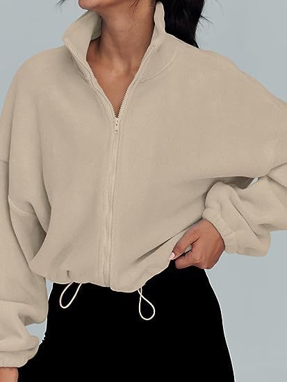 Women’s Polar Fleece Zip Jacket – Stand Collar Casual Sportswear