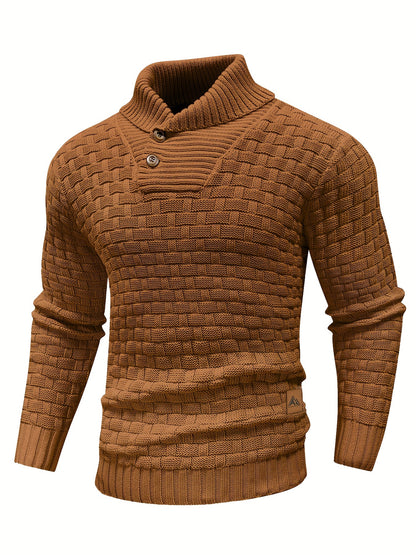 Pull en tricot gaufré pour homme – Grande élasticité avec col à revers