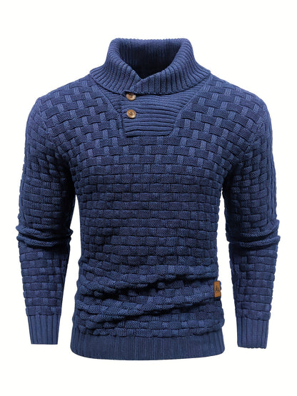 Pull en tricot gaufré pour homme – Grande élasticité avec col à revers