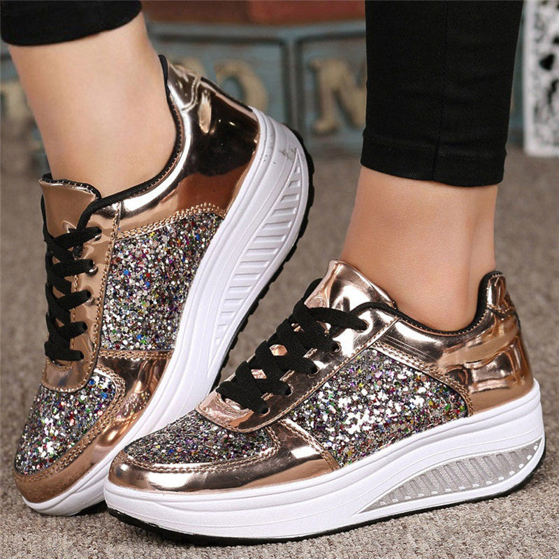 Baskets montantes à sequins Loom & Soul™ pour femme – Chaussures vulcanisées en toile et cuir avec bride arrière