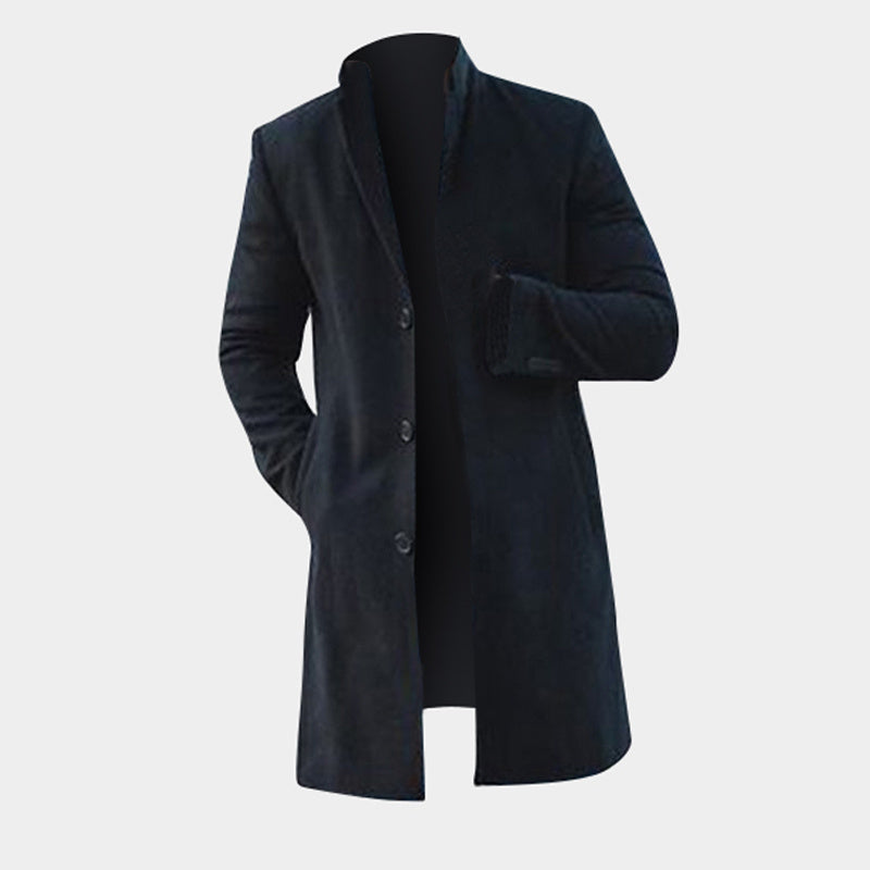 Loom & Soul™ Men’s Fashion Trench Long Jacket – Slim-Fit Solid Overcoat in Khaki & Black