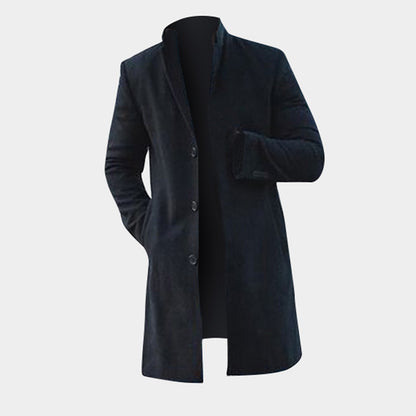 Loom & Soul™ Men’s Fashion Trench Long Jacket – Slim-Fit Solid Overcoat in Khaki & Black