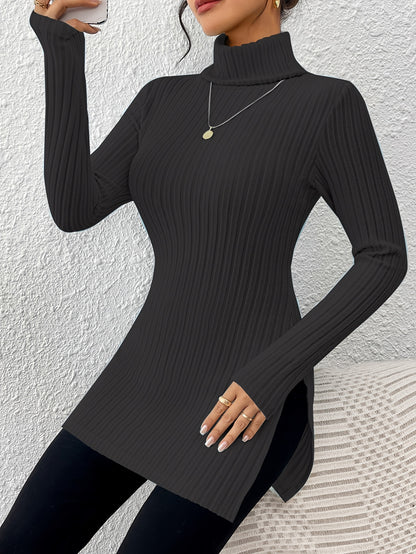 Haut élégant à col roulé pour femme – Tricot doux à manches longues et col montant