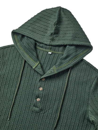 T-shirt Henley à capuche pour homme – Pull à capuche décontracté texturé à manches longues et cordon de serrage