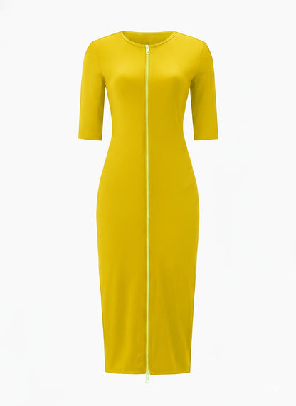 Robe midi moulante à encolure bateau – Robe élégante à manches courtes et coupe ajustée