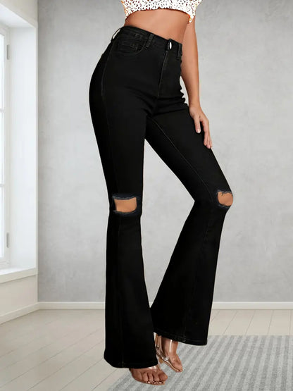 Women’s Plus Size High-Waist Micro Flare Jeans – Ripped Stretch Denim