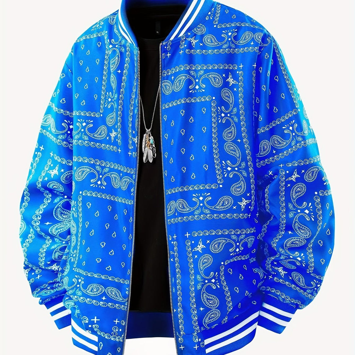 Men’s Paisley Bomber Jacket – Vintage Stand Collar Casual Outerwear