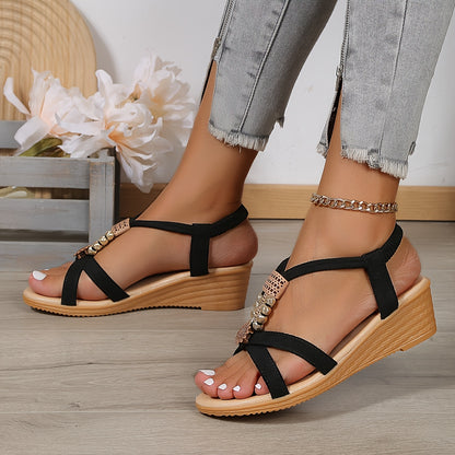Beaded Boho Wedge Sandals – Open Toe Platform Summer Shoes