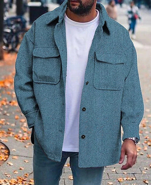 Men’s Polo Collar Work Jacket – Casual Long Sleeve Fashion Coat
